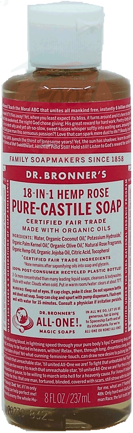 Dr. Bronner's Magic Family Soapmakers 18-in-1 hemp rose pure-castile liquid soap Full-Size Picture